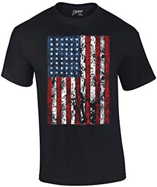 American Flag Mens T-shirt United States USA Tattered Flag-Black-xxxl