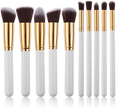 Professional Cosmetics 10 pcs Makeup Brushes Set Foundation Blending Makeup Brush Set Synthetic Kabuki Blush Eyeliner Face Powder Lip Brush Makeup Brush Kit (White Golden)