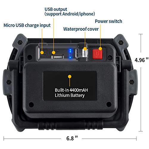 Illushine LED Work Light, 10W 1500 Lumen Rechargeable Work Lights, Portable COB Flood Lights, Waterproof LED Floodlight for Job Site Lighting, Emergency Car Repairing, Camping Hiking