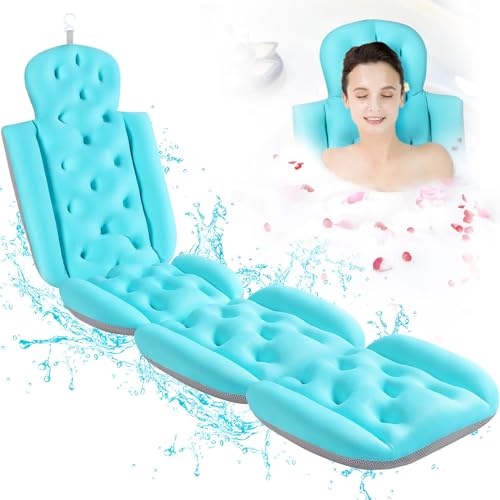 Full Body Bath Pillow for Bathtub, Thick Bathtub Cushion with Laundry Bag, Luxury Tub Pillow for Bath for Headrest Neck and Back Support Ocean Blue 65