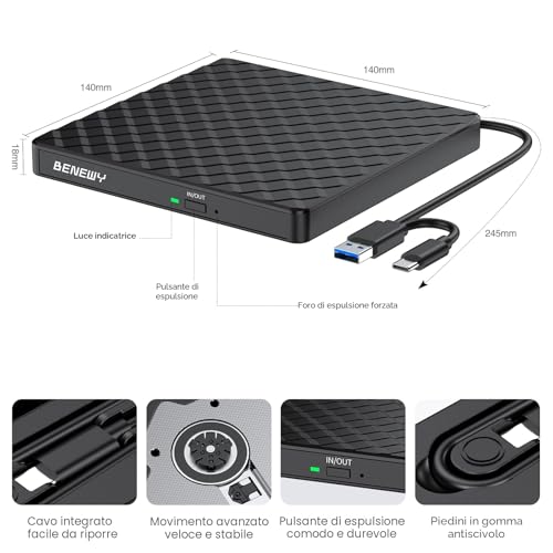 USB 3.0 & Type C External Drive Writer Reader CD/DVD Player -/+RW for Laptop, Laptop, Desktop, Macbook Air/Pro for Windows 11/10/8.1/7/XP/Vista/Linux/MacOS Black