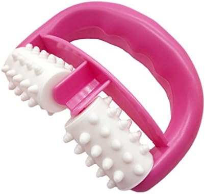 Plastic Manual Round Handle 2 Wheels Muscle Massage Roller Massager Cellulite Roller for Legs Arms Back Muscle Pain Relief and Muscle Relaxation (Rose)