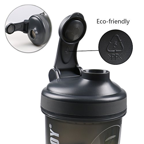 3 in 1 Protein Shaker Bottle BPA-Free Sports Water Bottle With Twist and Lock Storage Leakproof Mix Shake Bottle 20 oz 600ml Gray - Thumbnail 5