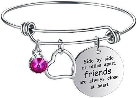 Yoomarket Side by side or miles apart Birthstone Adjustable Charm Bangle Bracelet Stainless Steel Women Jewelry Birthday Girls Gifts (10-Oct.-Tourmaline)