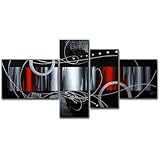 100% Hand-painted Wood Framed Red Back Clouds Home Decoration Modern Abstract Oil Painting on Canvas 4pcs/set Mixorde