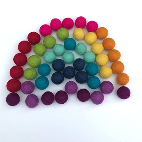 Rainbow Party 100 Handmade Wool Felt Pom Poms (50) Pure New