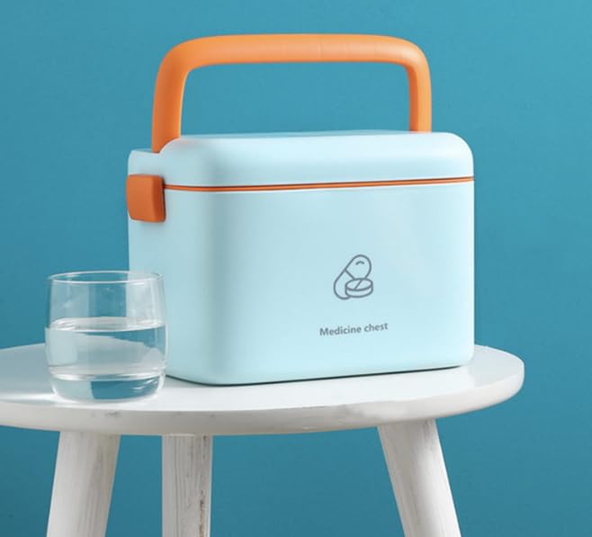 Candeon Medicals Storage Box Multifunctional Double Layer Medicine Cabinet First Aid Box Home Pharmacy Cabinet Portable with Safety Buckle, 24x15x16cm, for Home Office, Car, School (Blue)