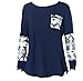 Gillberry Womens Ladies Pocket Sequins Splice Long Sleeve Tops T Shirt Blouse (S, Navy)