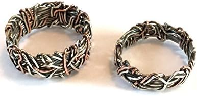 His and Hers Sterling Silver and Copper Accent Wedding Bands