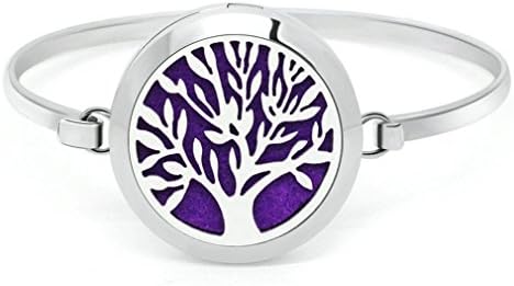 Tree Of Life Diffuser Bracelet Aromatherapy Essential Oil Locket Bangle with 10 Felt Pads for Valentine's Day Gift