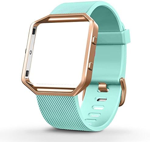 Juvnile Fitness Smart Watch Band Replacement for Fitbit Blaze, Soft Silicone Band plus Stainless Steel Frame Housing - Small - Turquoise