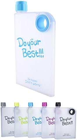 Flat Bottle Notebook Portale Cup Memo Bottle Travel Mug Juice Bottle Easy To Carry For Outdoor Sports,Camping,Work,School Activity,380ML (Blue)