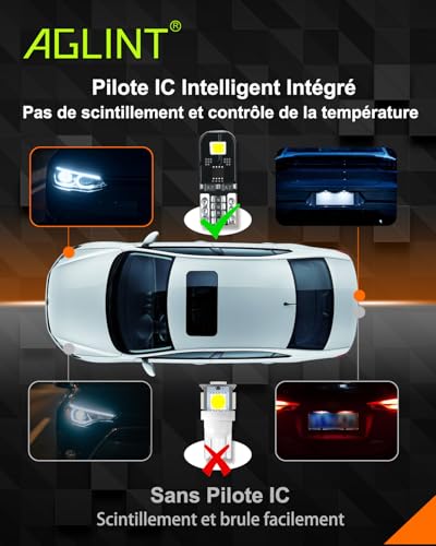 AGLINT T10 LED Bulbs Canbus Error Free 12V White No Polarity Designed W5W 194 501 168 Wedge Car Interior Dome Light Door Side Trunk Ceiling License Plate 10Pcs
