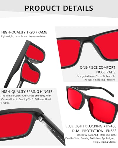 Rimerakea Anti Blue Light Glassesfor Men Women Red Sleeping Glasses Anti-Glare UV Protection for Phones Computers TV Screens Before Bed