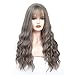 HUA MIAN LI Long Wavy Wig With Air Bangs Silky Full Heat Resistant Synthetic Wig for Women - Natural Looking Machine Made Grey Pink 26 inch Replacement Wig for Party Cosplay Body Wavy