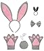 JustinCostume Bunny Cosplay Set Ears Tail Bowtie Paws Hair Tie, Gray