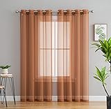 HLC.ME 2 Piece Sheer Window Curtain Grommet Panels (Rust) - 95