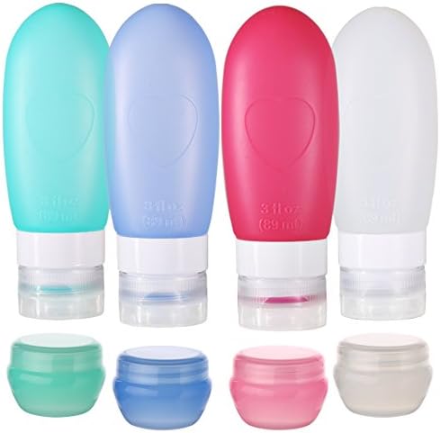 Leakproof Silicone Travel Bottle, ROCKBIRDS Refillable Travel Toiletries Containers With 3 oz Squeeze Shampoo Bottle(89ml) & Cosmetic Containers(10mL)
