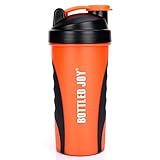 BOTTLED JOY Protein Shaker Bottle, Non-toxic Wide Mouth 100% Leak Proof Shake Water Bottles 27oz 800ml (Orange)
