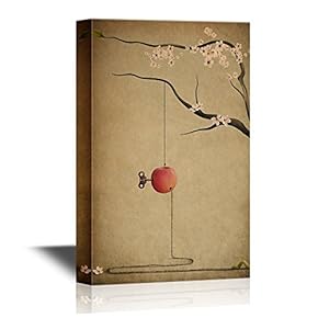 Retro Style Canvas Wall Art - Apple with a Spring - Vintage Style Giclee Print Gallery Wrap Modern Home Art | Ready to Hang - 12x18 inches