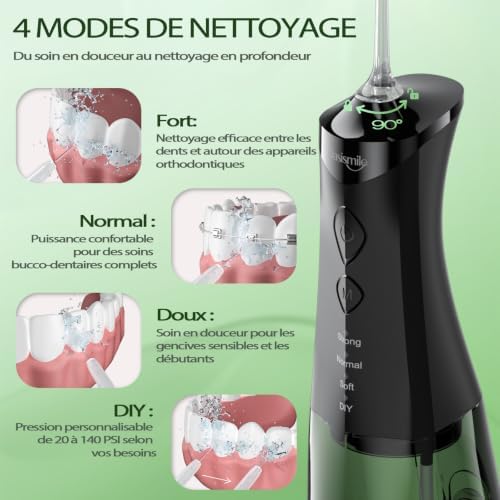 C2 Jet Dentaire Hydropulseur Portable, Réservoir de 350 ml, Noir — photo 2 sur 7