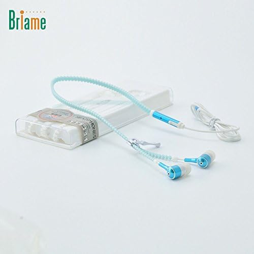 [Blue]Briame Cute Glow In The Dark Metal Earphones Earbuds With Mic Glowing Zipper Headset Luminous Lighting Stereo Handsfree earpiece