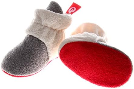 Pidoli Unisex-Baby Newborn Soft Fleece Bootie Infant/toddler (6-12month, Grey/Red)