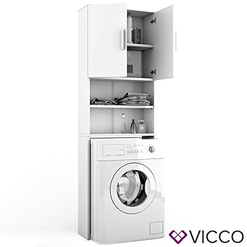 Vicco Waschmaschinenschrank Weià 64x190x26 cm - Badezimmerschrank für die Waschmaschine, Zusätzlicher Stauraum oberhalb des Geräts für Waschmittel & Zubehör – Bild 6