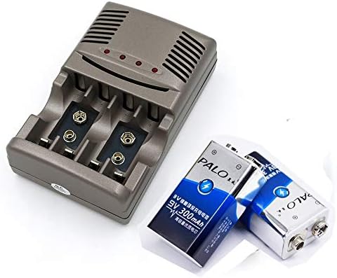 PALO AA AAA 9V Battery Charger with 2-Pack 9V 300mAh NiMH Rechargeable Batteries