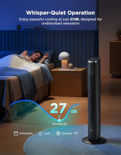 GoveeLife 36-inch Smart Tower Fan with App & Voice Control, Ultra-Quiet Oscillating Floor Fan, 8 Speeds & 5 Modes, 24H Timer for Bedroom, Home Office
