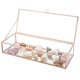 MyGift Rose Gold Metal & Glass Mirrored Jewelry Display Box with Hinged Top Lid