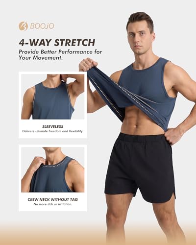 BOOJO 5 Pack Men's Gym Tank Tops - Workout Quick Dry Sleeveless T-Shirts Muscle Shirts for Athletic Bodybuilding Training