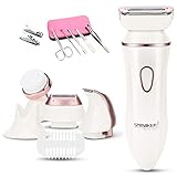 Sminiker Professional 2018 Version Womens Electric Razor 4 in 1 Rechargeable Ladies Electric Shaver with Body Hair Bikini Trimmer Facial Cleansing Cordless Wet or Dry Shaver (White)