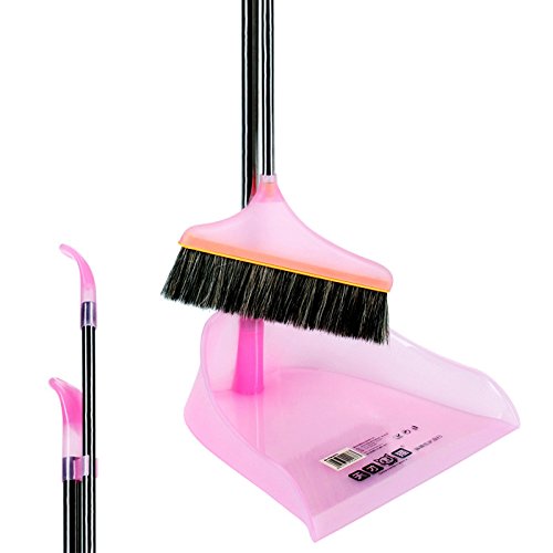 Dustpan Broom Set, Puyujin Broom Dustpan Long Handle Broom Combo with Long Handle For Home Kitchen Room Office Lobby Floor Use Upright Stand up Sweep Set - Shipped From USA (Pink) - Thumbnail 3
