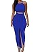HUUSA Women's Sexy Sleeveless Crewneck Party Tank Dress Elegant Ruched Empire Waist 2 Piece Soft Slit Maxi Formal Skirt Dresses Royal Blue M