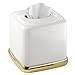 iDesign InterDesign Facial Tissue Cover/Holder for Bathroom Vanity Countertops York Boutique Box 2, Soft Brass and White