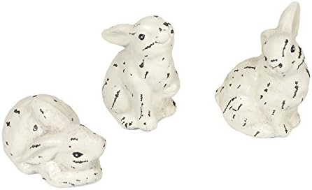 The Country House Collection Lil Distressed White Bunnies 2 x 3 Resin Stone Table Top Figurines Set of 3