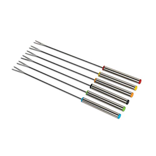 Set of 12 Stainless Steel Fondue Forks 9.5" with Heat Resistant Handle,FLYPARTY Color Coding Forks Perfect For Cheese Chocolate Fountain Roast Marshmallows Meat