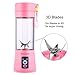 Foruisin Portable Personal Blender, Household Juicer fruit shake Mixer -Six Blades, 380ml Baby cooking machine with USB Charger Cable (Pink)