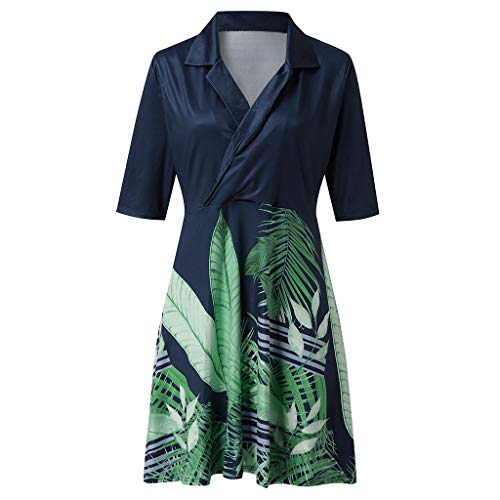 Witspace Women's Casual Half Sleeve Turndown Neck Printed Party Wedding Guest Dress
