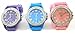 Pink Blue Purple 3 Pack Geneva Crystal Rhinestone Large Face Watch with Silicone Jelly Link Band