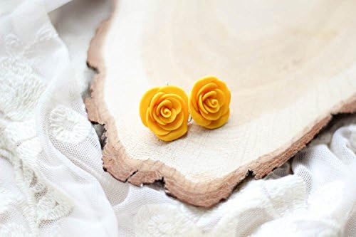 Polymer Clay Rose Flowers Earrings, Yellow Rose Earrings, Flower Earrings