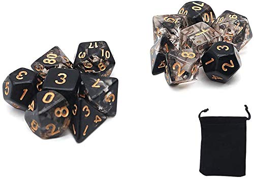 DollaTek Transparent Polyhedral Dice Set Table Games Dice 2 Sets Dice 2 x 7 (14 Pieces) Die Series D20 D12 D10 D8 D6 D4 DND dice DND RPG MTG Double Colors One Piece (Black)
