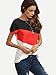 Romwe Women's Color Block Blouse Short Sleeve Casual Tee Shirts Tunic Tops Black/Red/White L