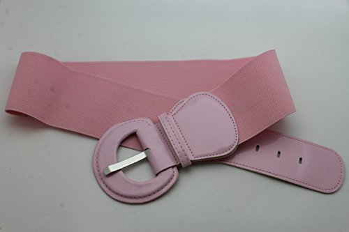 TFJ Women Elastic Fashion Belt Hip High Waist Round Buckle Plus M L Light Baby Pink