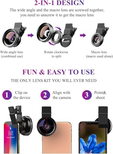 APEXEL 2 in 1 Camera Lens 12.5X Macro Phone Lens 0.45×Wide Angle Lens for Samsung Galaxy S10