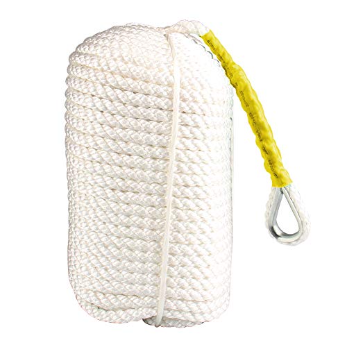 Bang4buck 1/2" x 200' Three Strand Polypropylene Braided Docking Rope Line with Stainless Steel Thimble 7000Pound/ LB Breaking Strain- Super Strong-3.9KG