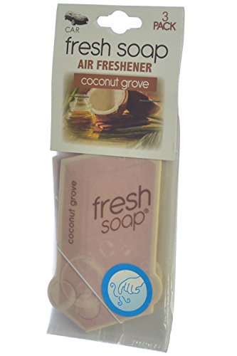 Fresh Soap Car Air Freshener Cardboard Hanging Long Lasting Scent, Coconut Grove (3-Pack)