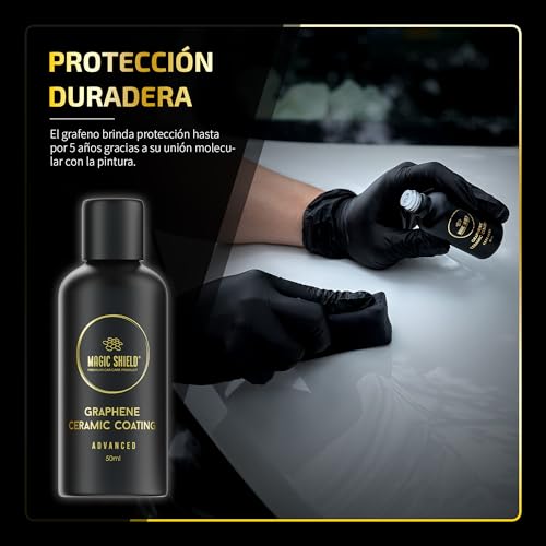 Magic Shield Recubrimiento Cerámico Grafeno 10H - Dura 5 Años | Nano Tecnología Avanzada | Resiste Rayones | Brillo Alto | Hidrofóbico | Ideal para Autos, Motos, Barcos y RVs