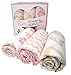 Muslin Swaddle Blankets | Premium Cotton Baby Blanket | Super Soft | Beautiful Designed Box Set | 47 x 47 Inches | 3 Pack | Floral, Chevron and Feathers for Girls